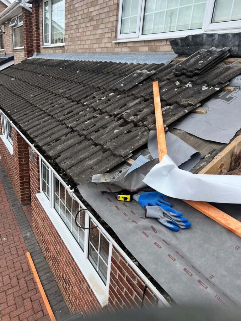This is a photo of a pitched roof which is being repaired. The existing roof was leaking badly. Works carried out by Dartford Roofing Repairs